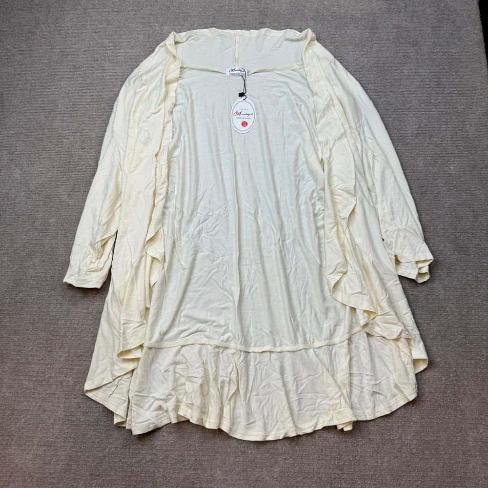 NWT Aoulaydo Women's XL Beige Plus Size Draped Ruffles 3/4 Sleeve Cardigan Open